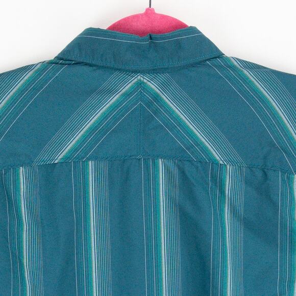 Columbia Fishing Shirt Men's Medium Vented Nylon Short Sleeve Green Striped Logo - Picture 10 of 11